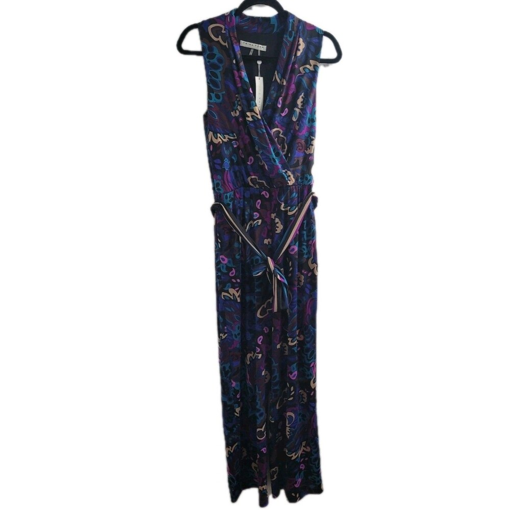 NWT Trina Turk Sleeveless Belted Abstract Print Wide Leg Jumpsuit Size M Stretch